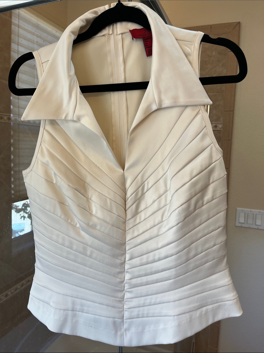 JS Collections Ivory Pleated Satin Sleeveless V-Collar Top